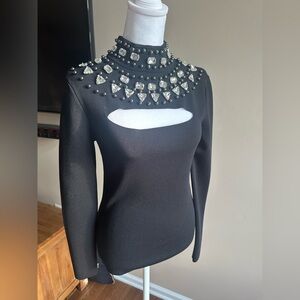 Boston Proper Black Embellished Women's Top sweater rhinestone S/M  Sz 6-8